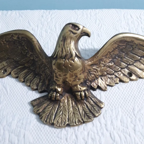 Large 4LB Brass Bald Eagle Wall Door House Plaque Gold Hanging America Patriotic - Picture 5 of 15